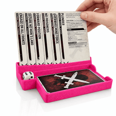 Pink PLA 11th Edition Mission Deck Card Stand and Holder with cards and die for display